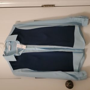 X small Top, teal color sleeves with dark greenish blue